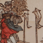 Das Motiv: Schützenliesl auf dem Bierfass, im Hintergrund sind Christoph-Kirchen