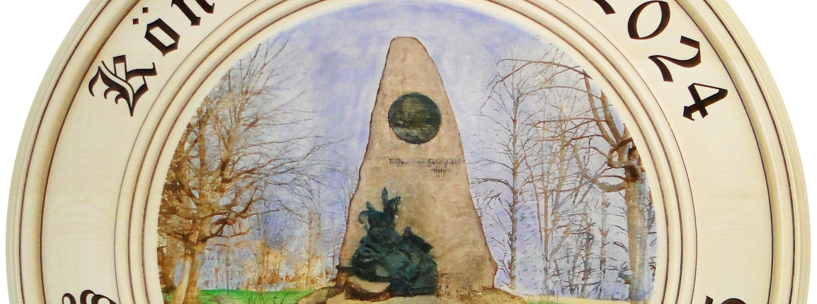 Die Königsscheibe 2024 der Schützengilde Höxter trägt im Mittelpunkt das Denkmal zu Ehren des Dichters August Heinrich Hoffmann von Fallersleben.