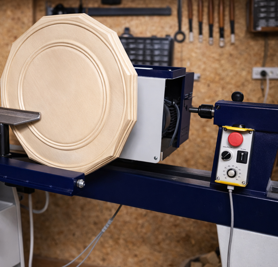 Langsam entsteht aus einem schlichten Holzstück eine Scheibe mit Charakter.